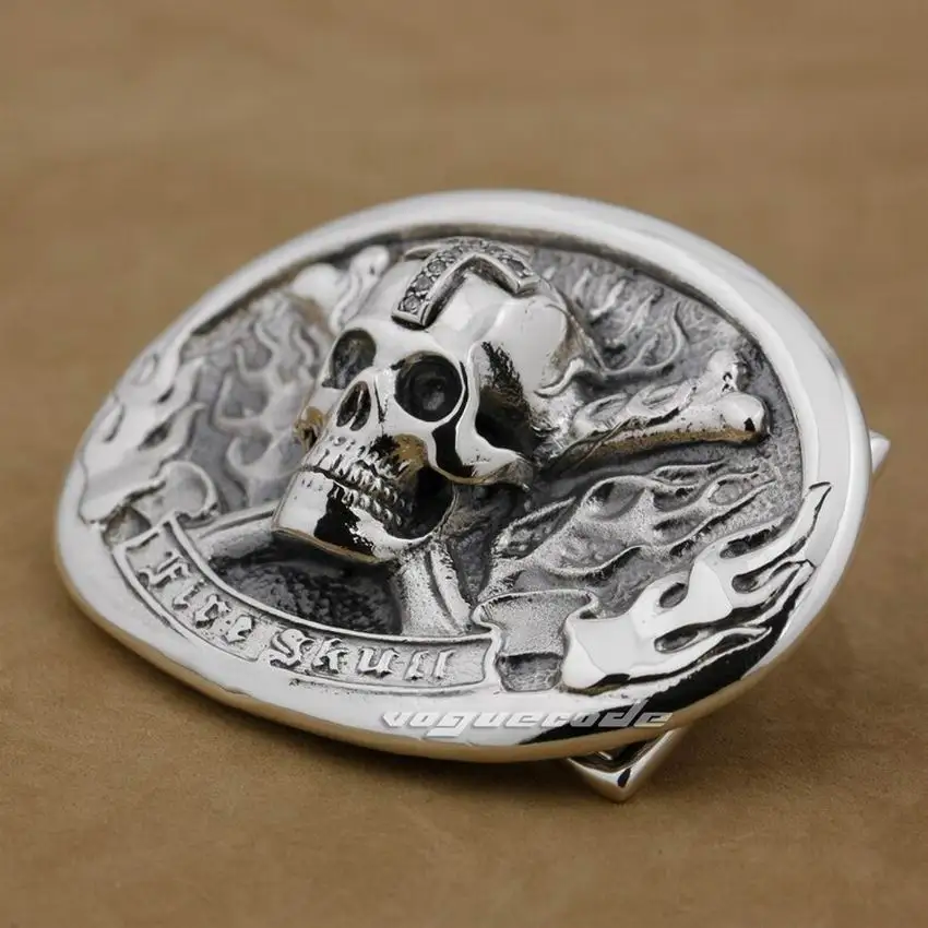 Huge & Heavy 925 Sterling Silver Flame SKull Cross Mens Biker Belt Buckle 9C002 | Аксессуары для одежды