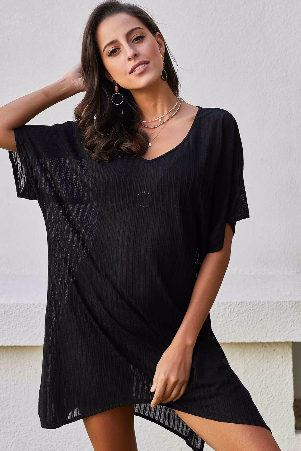 Women Solid Color Loose Above Knee Dresses Lady Short Sleeve V-Neck Beach Dress
Women Solid Color Loose Above Knee Dresses Lady Short Sleeve V-Neck Beach Dress