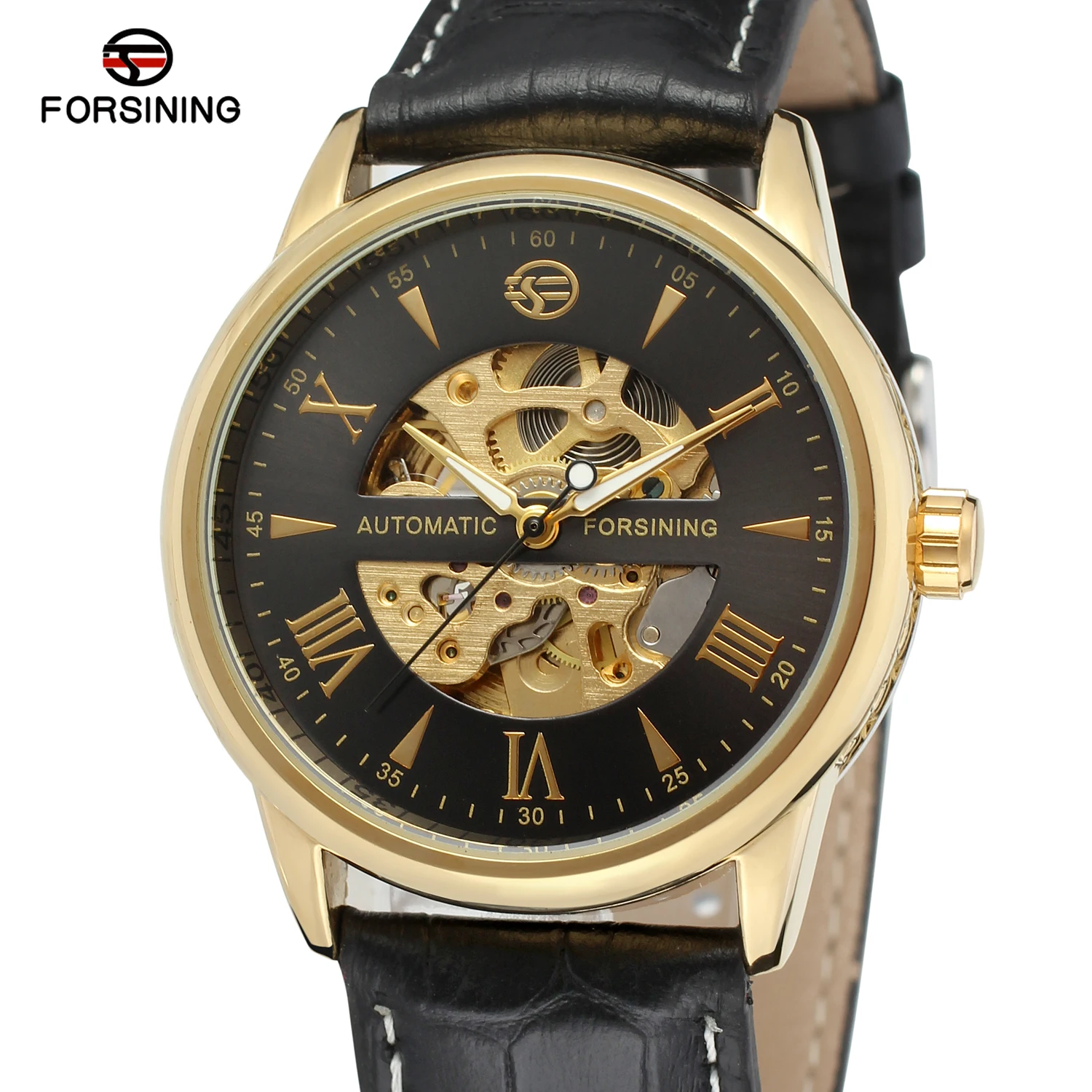 

2019 Forsining Top Brand Brown Lather Relogio Masculinos Golden Dial Skeleton Mens Watches Luxury Automatic Men Mechanical Watch