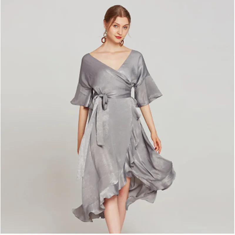New women dress sexy elegant asymmetrical ruffles ankle-length sashes flare sleeves summer fashion dress V-neck for ladies
New women dress sexy elegant asymmetrical ruffles ankle-length sashes flare sleeves summer fashion dress V-neck for ladies