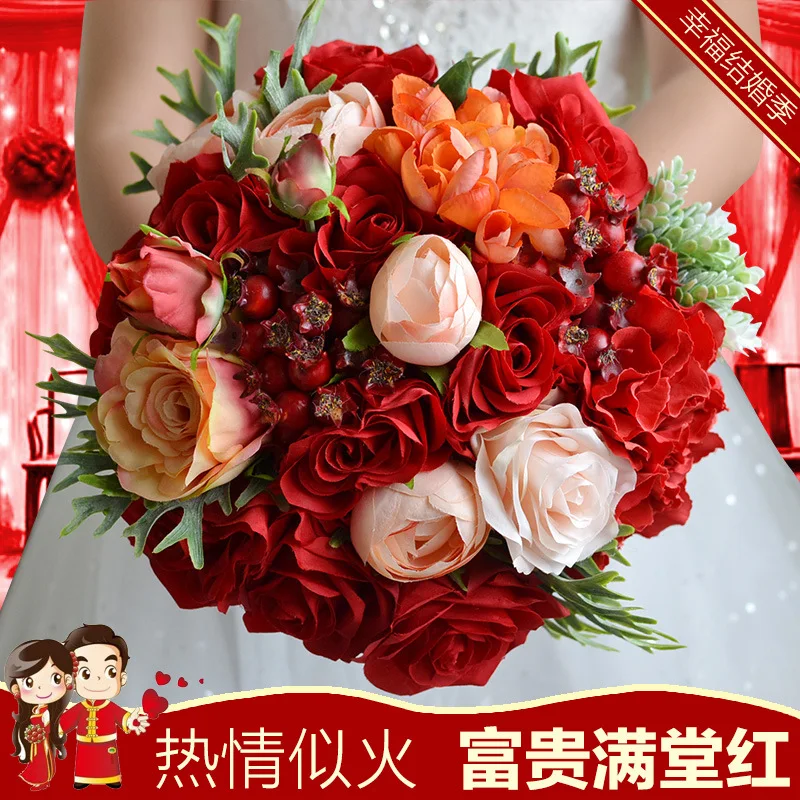

Букет невесты на свадьбе ручной работы, высокое качество, искусственный букет из красной розы в европейском и американском стиле