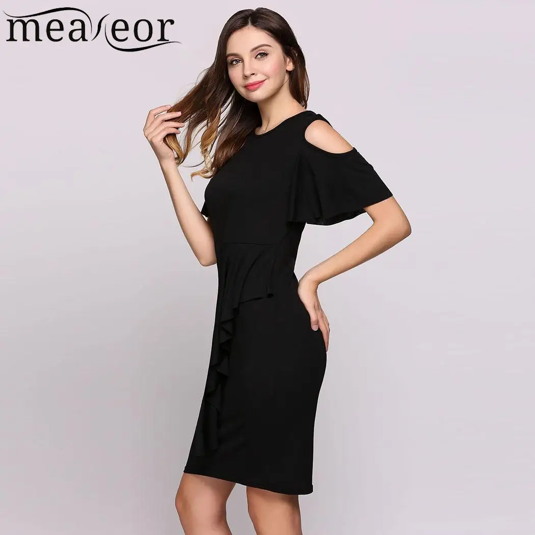 Shoulder Bell Sleeve круглый вырез горловины холодной короткий оборками Однотонная