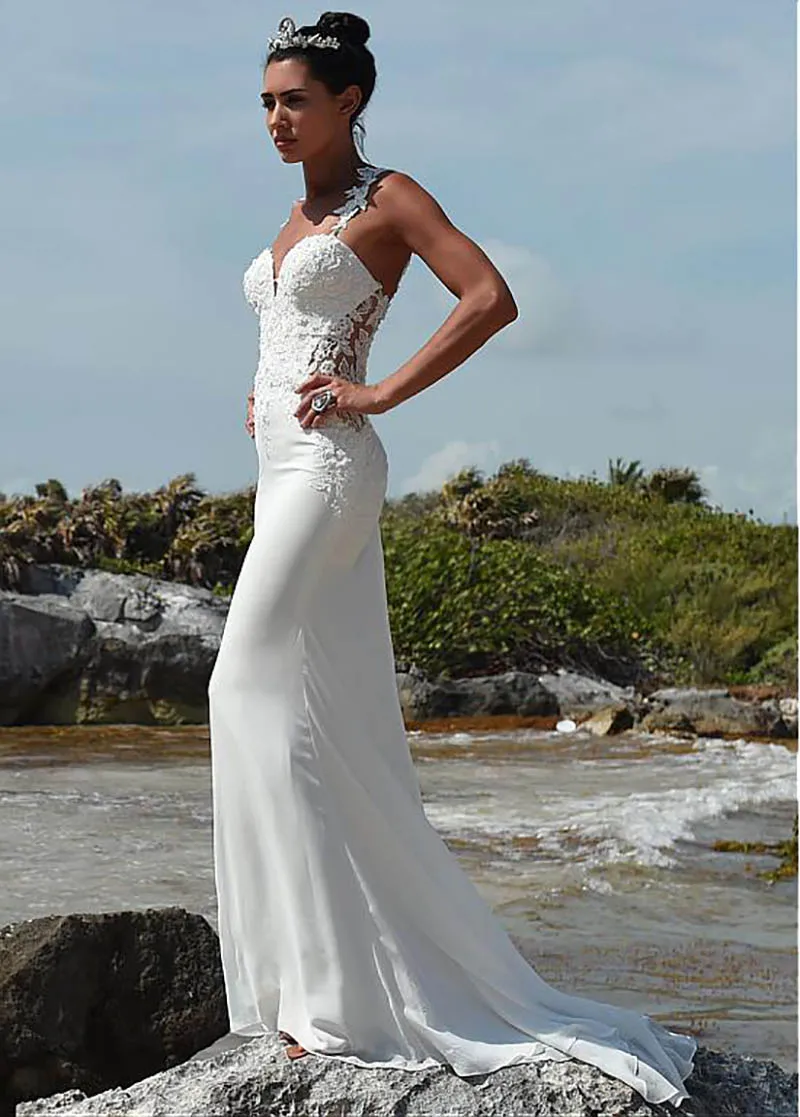 LORIE Sexy Lace Straps Mermaid Beach Wedding Dress 2019 Appliqued Beads Chiffon Bride Dress Boho Wedding Gown Lace Train
LORIE Sexy Lace Straps Mermaid Beach Wedding Dress 2019 Appliqued Beads Chiffon Bride Dress Boho Wedding Gown Lace Train