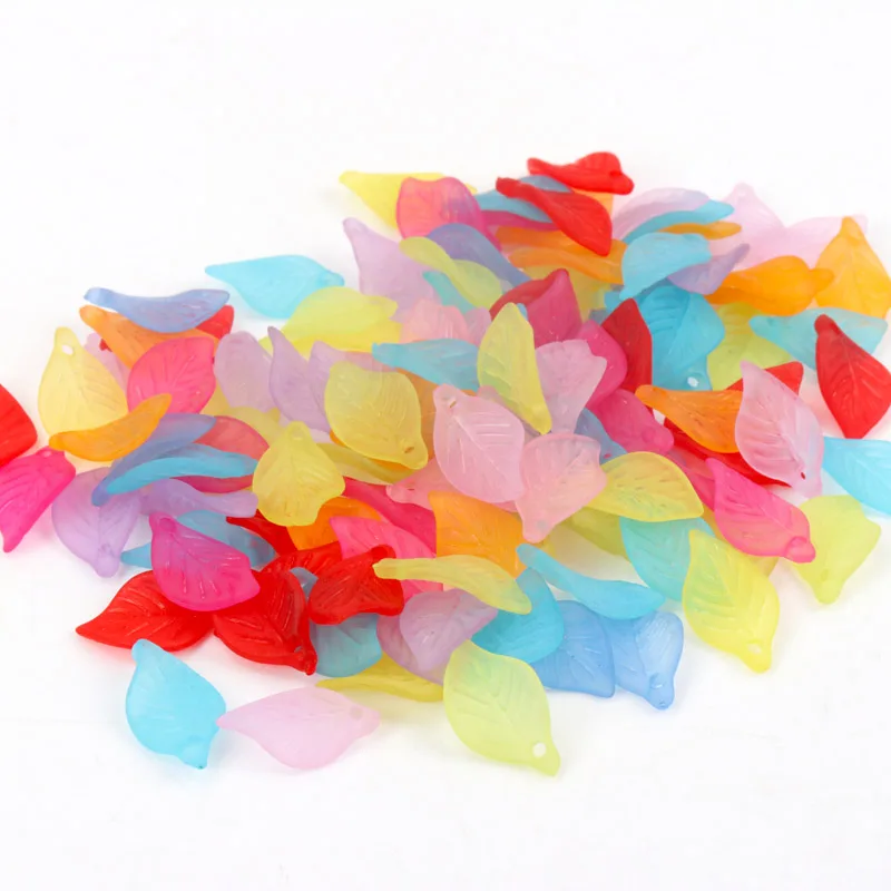 

100Pcs Mixed Leaf Caps Frosted Acrylic Spacer Loose Beads For Diy jewelry making Bracelet 18x11mm