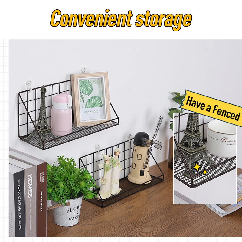 Iron Wall Shelf Mounted Storage Rack Hanging For Kitchen Bedroom Home Decor Kid Room home organization and storage | Дом и сад