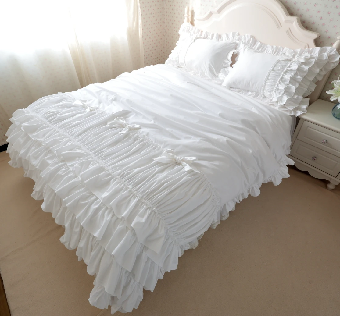 Pure Cotton White Princess Wedding Luxury Beding 4pcs Sets Queen King Size Ruffle Duvet Cover Bedsheets Pillowcase Quilt Covers
Pure Cotton White Princess Wedding Luxury Beding 4pcs Sets Queen King Size Ruffle Duvet Cover Bedsheets Pillowcase Quilt Covers
