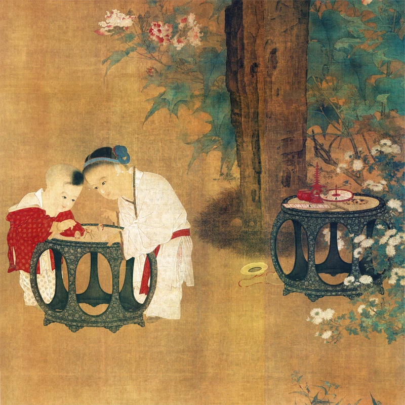 traditional Chinese painting masterpiece reproduction canvas prints details from Children playing in autumn garden by Su Hanchen
traditional Chinese painting masterpiece reproduction canvas prints details from Children playing in autumn garden by Su Hanchen
