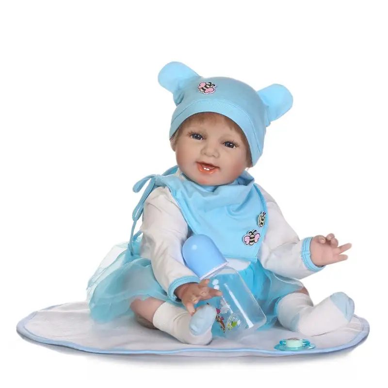 NPK brand silicone doll reborn 22" smiling newborn girl white blue dress dummy pacifier bottle bebe realistic boneca reborn
NPK brand silicone doll reborn 22" smiling newborn girl white blue dress dummy pacifier bottle bebe realistic boneca reborn