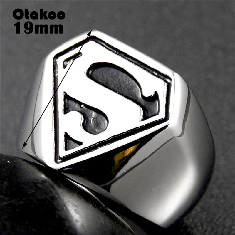Otakoo silver black-color Men Ring Fashion Cool Punk Motor Biker Superman Rings Stainless steel Batman Band Christmas party gift | Украшения