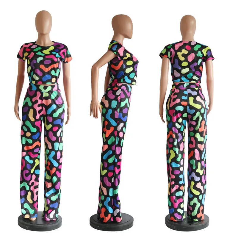 New Colorful Summer Two Piece Set Women O-neck Short Sleeve Crop Top and Wide Leg Pants Suit Fashion Casual Matching Set Outfits
New Colorful Summer Two Piece Set Women O-neck Short Sleeve Crop Top and Wide Leg Pants Suit Fashion Casual Matching Set Outfits