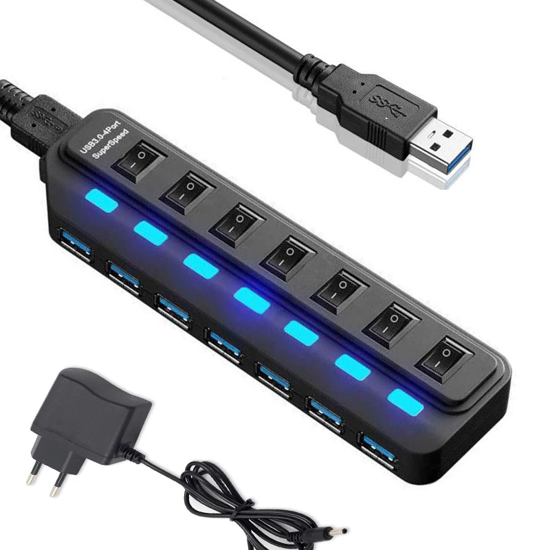 Usb-хаб 3,0 4 7 портов с выключателем питания светодиодный Разветвитель USB US/EU/AU/UK адаптер питания для портативных ПК Компьютерные аксессуары
Usb-хаб 3,0 4 7 портов с выключателем питания светодиодный Разветвитель USB US/EU/AU/UK адаптер питания для портативных ПК Компьютерные аксессуары