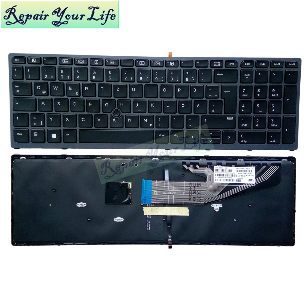 

New Germany Backlit keyboard for HP Zbook 15 G3 GR black Replacement keyboards Trackpoint grey frame original good quality New