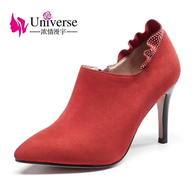 Universe super high heel kid suede women pumps elegant black red color pointed toe thin heel ladies dress shoes G211
Universe super high heel kid suede women pumps elegant black red color pointed toe thin heel ladies dress shoes G211