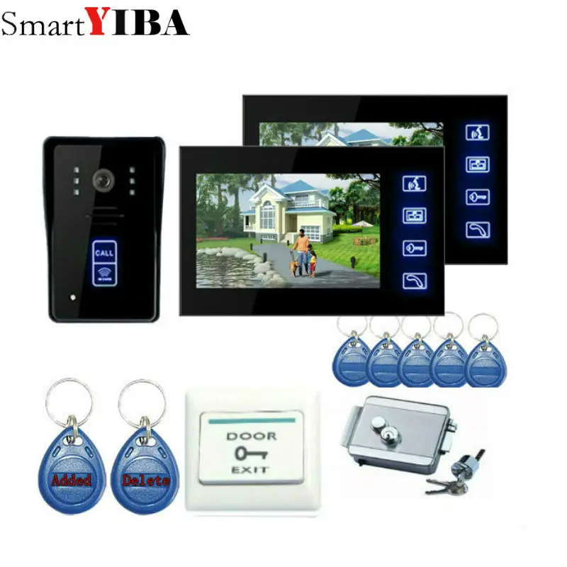 

SmartYIBA 7" Color TFT LCD Video Intercom Door Bell Phone Dual-way Video Intercom with 5pcs RFID ID Card