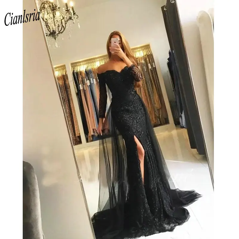 Gorgeous Three Quater Sleeve High Split Mermaid Evening Dresses Off The Shoulder Appliques Lace Beading Formal Party Dress
Gorgeous Three Quater Sleeve High Split Mermaid Evening Dresses Off The Shoulder Appliques Lace Beading Formal Party Dress