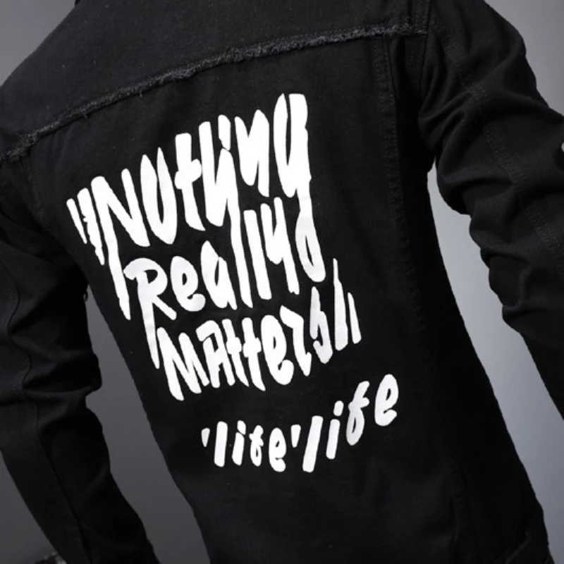 Men Letter Printed Black Denim Jacket Spring Autumn Streetwear Cowboy Jacket Fashion Single Breasted Bomber Coat Plus Size 4XL
Men Letter Printed Black Denim Jacket Spring Autumn Streetwear Cowboy Jacket Fashion Single Breasted Bomber Coat Plus Size 4XL