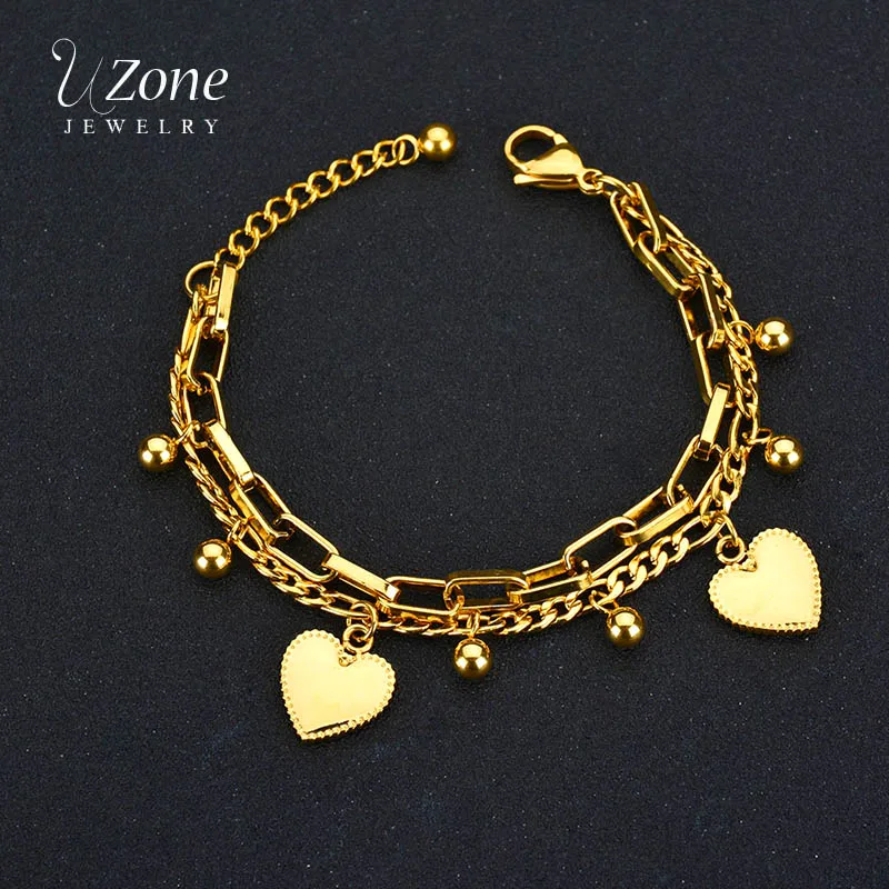 UZone Stainless Steel Double Layer Bead Heart Bracelets & Bangles Charm Link Bracelets For Women Love Gold Color Chain Jewelry
UZone Stainless Steel Double Layer Bead Heart Bracelets & Bangles Charm Link Bracelets For Women Love Gold Color Chain Jewelry
