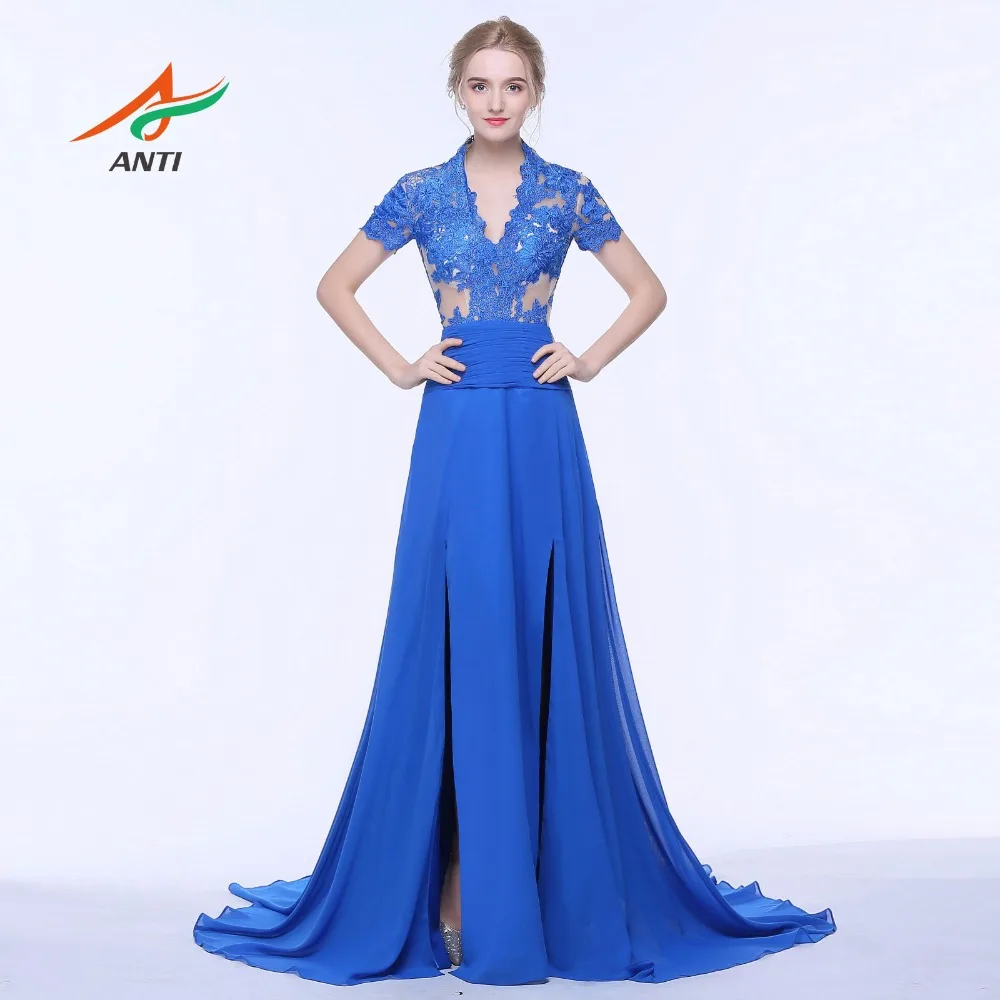 ANTI Luxury Blue 2019 Evening Dresses Split Side Chiffon Lace Kaftan Prom Formal Evening Gown Women Party Dress Sweep Train 1564
ANTI Luxury Blue 2019 Evening Dresses Split Side Chiffon Lace Kaftan Prom Formal Evening Gown Women Party Dress Sweep Train 1564