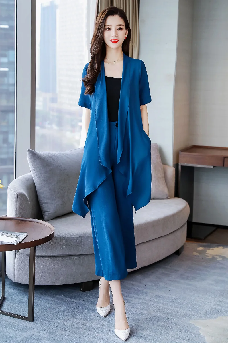 Hot sale women summer spring cardigan suits elegant solid long cardigan two pieces suits with wide leg pants
Hot sale women summer spring cardigan suits elegant solid long cardigan two pieces suits with wide leg pants