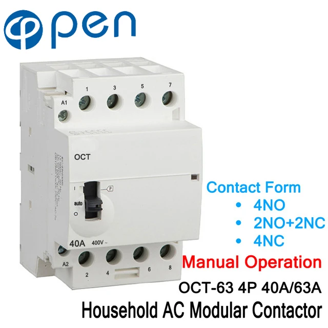 OCT-63 Series 4P 40A/63A Manual Operation AC Household Din Rail Modular Contactor 220V/230V 50/60Hz Contact 4NO/2NO+2NC/4NC
OCT-63 Series 4P 40A/63A Manual Operation AC Household Din Rail Modular Contactor 220V/230V 50/60Hz Contact 4NO/2NO+2NC/4NC