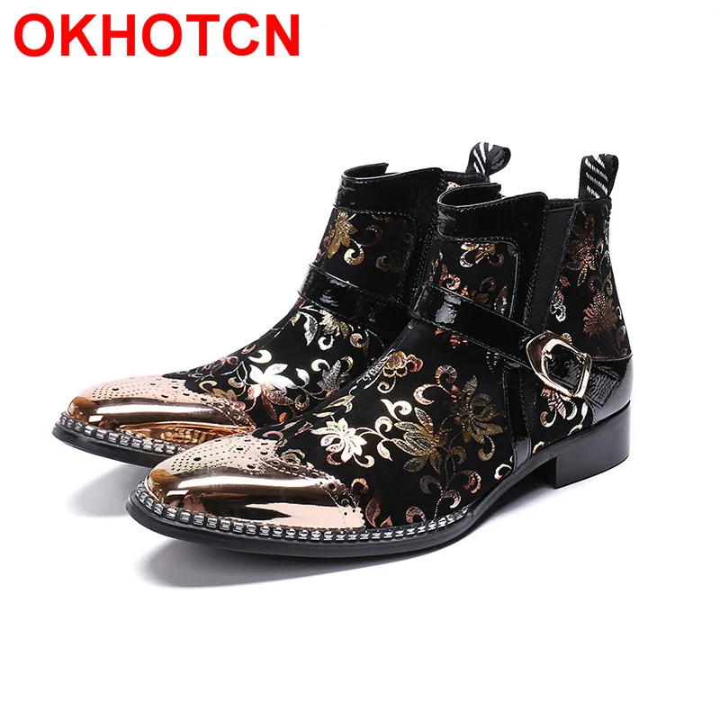 2019 High Top Handmade Cowboy Shoes Printing Men Chelsea Boot Pointed Toe Metal Buckle Men Leather Boots Side Zip Dress Boots
2019 High Top Handmade Cowboy Shoes Printing Men Chelsea Boot Pointed Toe Metal Buckle Men Leather Boots Side Zip Dress Boots
