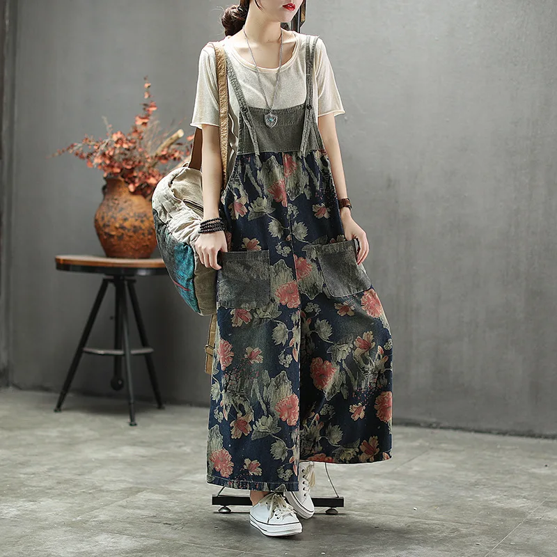 2019 new female trousers printed denim overalls tall waist thin type of personality wide-legged jumpsuits Women
2019 new female trousers printed denim overalls tall waist thin type of personality wide-legged jumpsuits Women