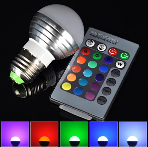 2pcs/lot E27 GU10 RGB 3W lamp 16 Colors Changeable LED Bulb Lamp AC85-265V With 24 keys IR Remote Controller
2pcs/lot E27 GU10 RGB 3W lamp 16 Colors Changeable LED Bulb Lamp AC85-265V With 24 keys IR Remote Controller