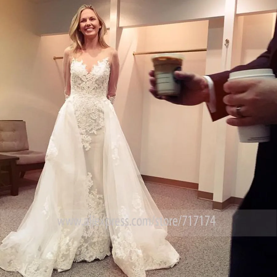 Elegant Scoop Sheer Neckline Full Sleeves Sheath Wedding Dress with Lace Applique Backless Bridal Dress Vestido de novia
Elegant Scoop Sheer Neckline Full Sleeves Sheath Wedding Dress with Lace Applique Backless Bridal Dress Vestido de novia