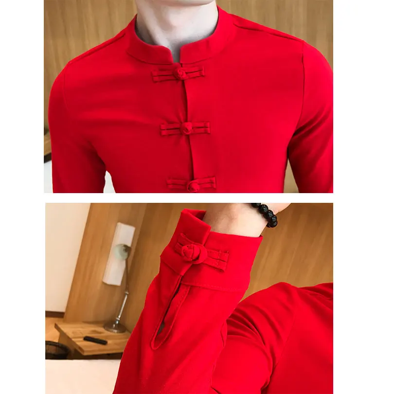 Китайская рубашка с воротником мужской воротник мандарин хлопковый однотонный