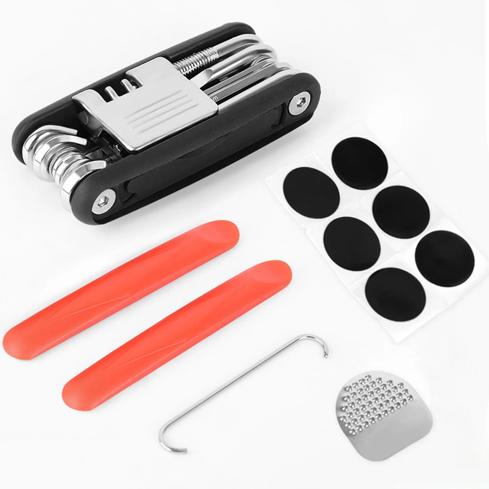 Bike Tire Repair Tool Set 13 In 1 Bicycle Folding Repair Tools + Tire Patch + Tire Stick + Chain Hook for Road MTB Cycling Moto
Bike Tire Repair Tool Set 13 In 1 Bicycle Folding Repair Tools + Tire Patch + Tire Stick + Chain Hook for Road MTB Cycling Moto