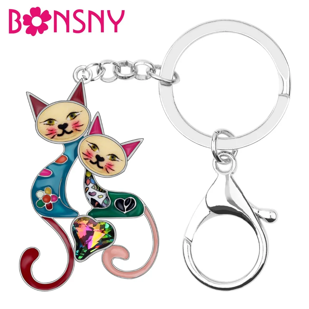 Bonsny Enamel Alloy Rhinestone Double Cat Key Chains Keychains Ring Crystal Animal Jewerly For Women Girls Bag Pendant Gift 2019
Bonsny Enamel Alloy Rhinestone Double Cat Key Chains Keychains Ring Crystal Animal Jewerly For Women Girls Bag Pendant Gift 2019