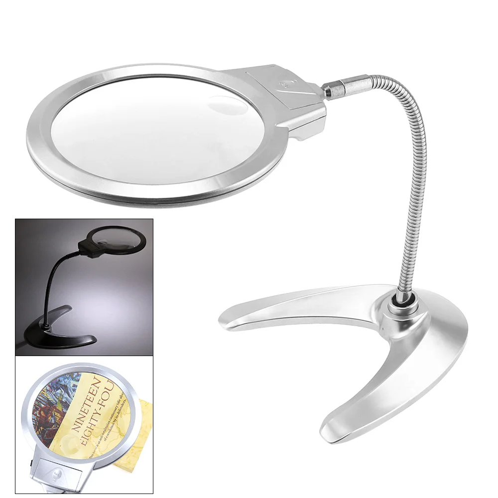 ABS Metal Hose Adjustable Desktop Magnifier Loupe 2X 5X Magnifying Glass with LED Light Lamp for Jewel Repair Tool
ABS Metal Hose Adjustable Desktop Magnifier Loupe 2X 5X Magnifying Glass with LED Light Lamp for Jewel Repair Tool