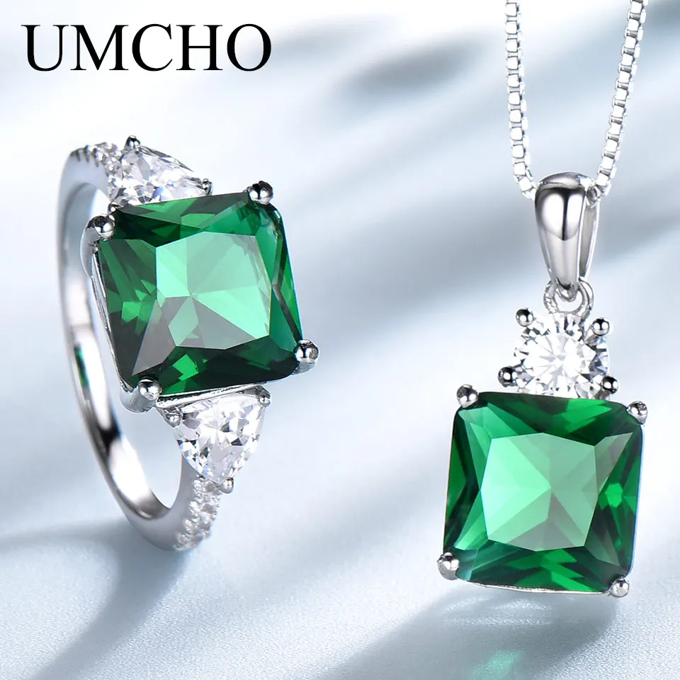 UMCHO Real 925 Sterling Silver Jewelry Created Emerald Rings Necklace Elegant Gifts For Women With Box Chain Fine Jewelry Sets
UMCHO Real 925 Sterling Silver Jewelry Created Emerald Rings Necklace Elegant Gifts For Women With Box Chain Fine Jewelry Sets