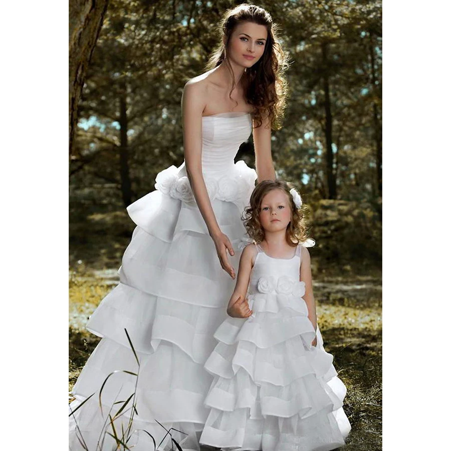 2017 White Organza Ankle Length Flower Girl Dresses for Wedding A-Line Ruffles Spaghetti First Communion Little | Свадьбы и