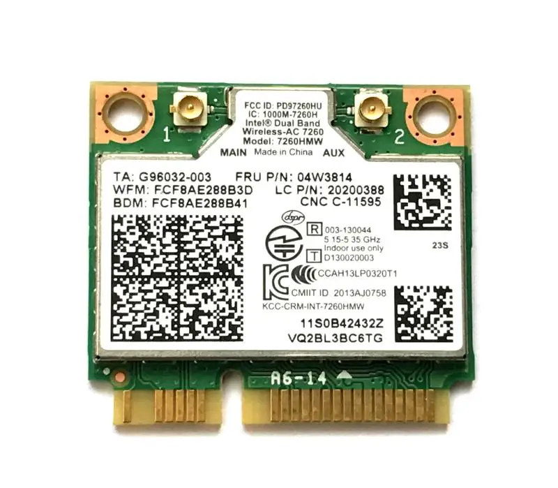 Карта Wi-Fi для Bluetooth 4,0 для Intel Dual Band Wireless-AC 7260 7260HMW 867M half Mini PCI-E для IBM S440 S540 E440 04W3814
Карта Wi-Fi для Bluetooth 4,0 для Intel Dual Band Wireless-AC 7260 7260HMW 867M half Mini PCI-E для IBM S440 S540 E440 04W3814