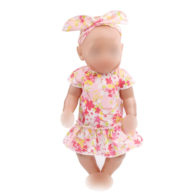 Doll clothes 6 colors print dress + hair band fit 43 cm baby dolls and 18 inch Girl dolls clothing accessories f521-f526
Doll clothes 6 colors print dress + hair band fit 43 cm baby dolls and 18 inch Girl dolls clothing accessories f521-f526