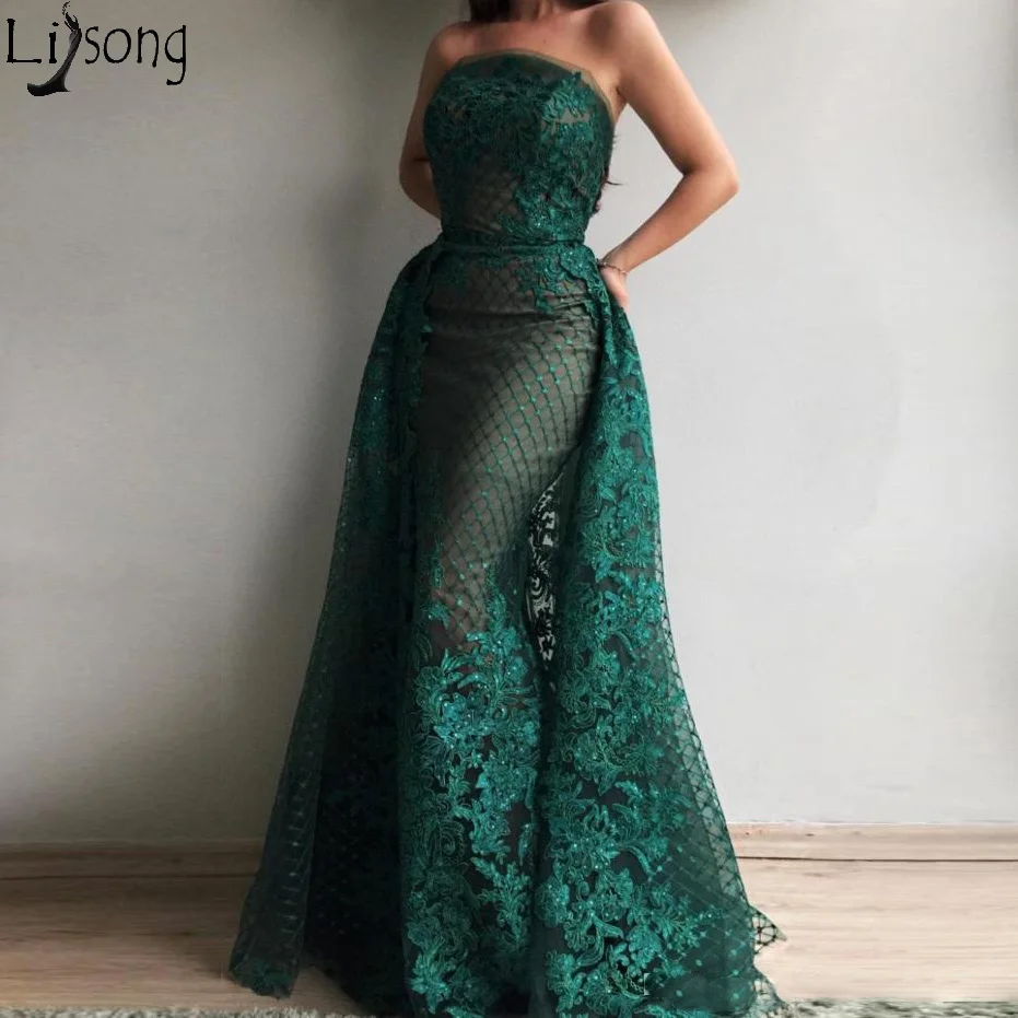 Dark Green Mermaid Prom Dresses Off the Shoulder Overskirt Appliques Elegant Long Evening Wear Party Gowns with Detachable Train
Dark Green Mermaid Prom Dresses Off the Shoulder Overskirt Appliques Elegant Long Evening Wear Party Gowns with Detachable Train