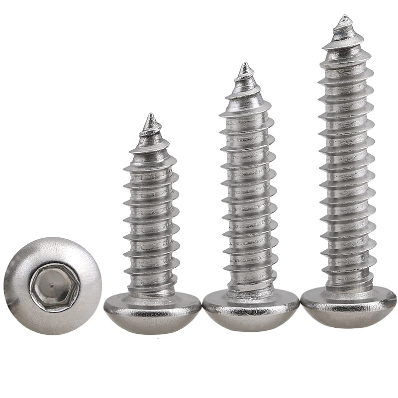 Hex socket tapping screw M3 M4 M5 M6 304 stainless steel round head six angle self attack screw head self tapping screws
Hex socket tapping screw M3 M4 M5 M6 304 stainless steel round head six angle self attack screw head self tapping screws