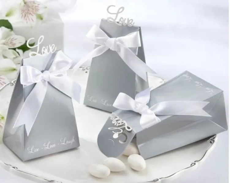 wedding favor candy box--Silver Grey Love Style party sweet favor Boxes Gift Box chocolate Box With Ribbons 300pcs/lot