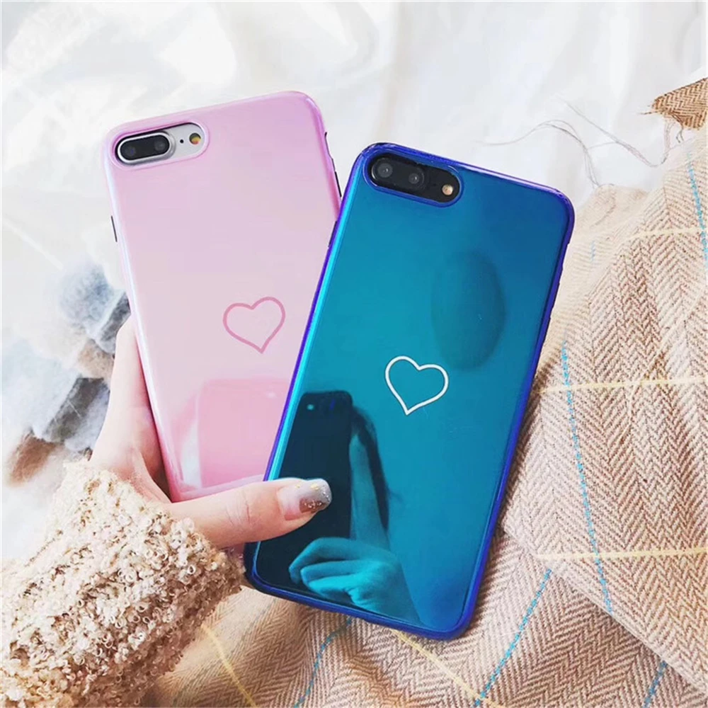 Новые Blue ray любовь узор зеркало мягкий чехол для телефона iphone 7 6 S 8 пар Глянцевая