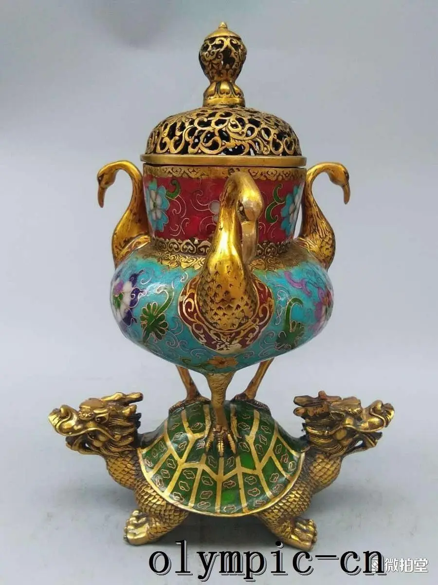 12''Bronze gold cloisonne enamel flower Dragon Turtle Bird crane incense burner
12''Bronze gold cloisonne enamel flower Dragon Turtle Bird crane incense burner