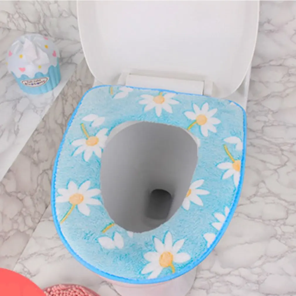 Зимние Barthroom крышку унитаза теплые удобные клейкие плюшевая ткань крышка