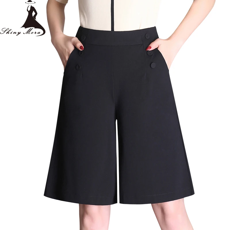 SHINYMORA новые модные широкие шорты для женщин 2019 Женские однотонные до колена
