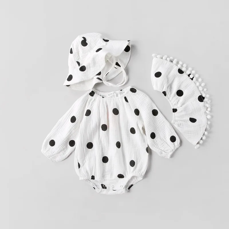Celveroso Baby Girl Romper baby triangle cotton children's clothing Kids Baby Girl Infant Baby Long Sleeve Rompers sand hat