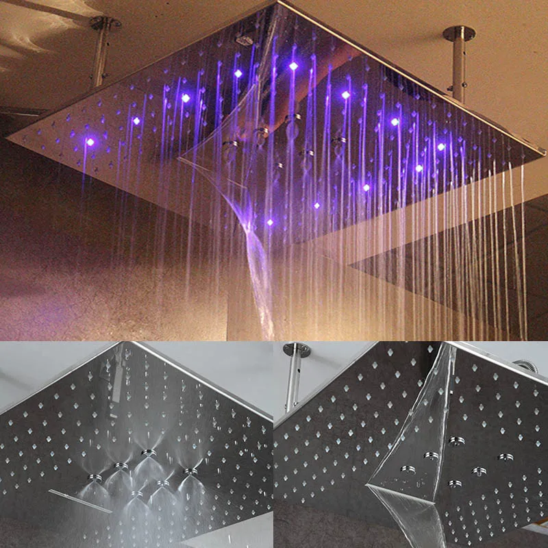 

3 jets Big Rain Shower LED Ceiling Shower Head Rainfall Waterfall SPA Mist Top Overhead 24 Inch Bathroom Showerhead Accessories