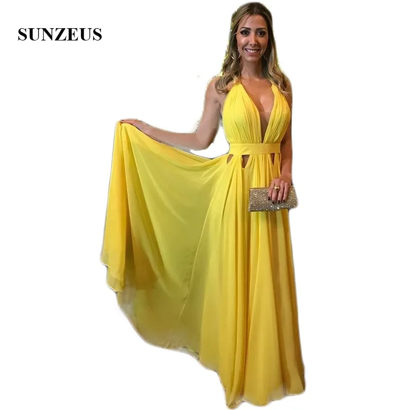 Yellow Chiffon Halter Bridesmaid Dresses Long A-Line Keyhole Waist Sexy Wedding Party Dress for Girls Backless Prom Gown SBD136
Yellow Chiffon Halter Bridesmaid Dresses Long A-Line Keyhole Waist Sexy Wedding Party Dress for Girls Backless Prom Gown SBD136