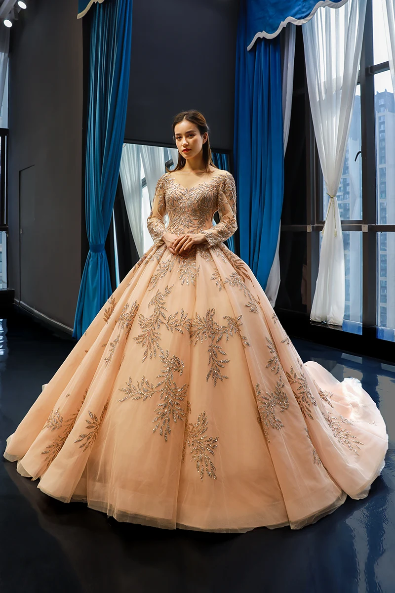 Elegant Ball Gown Prom Dress 2019 Light Gold Lace Appliques Long Sleeves Women Vestidos De Fiesta Custom Made Prom Gowns
Elegant Ball Gown Prom Dress 2019 Light Gold Lace Appliques Long Sleeves Women Vestidos De Fiesta Custom Made Prom Gowns
