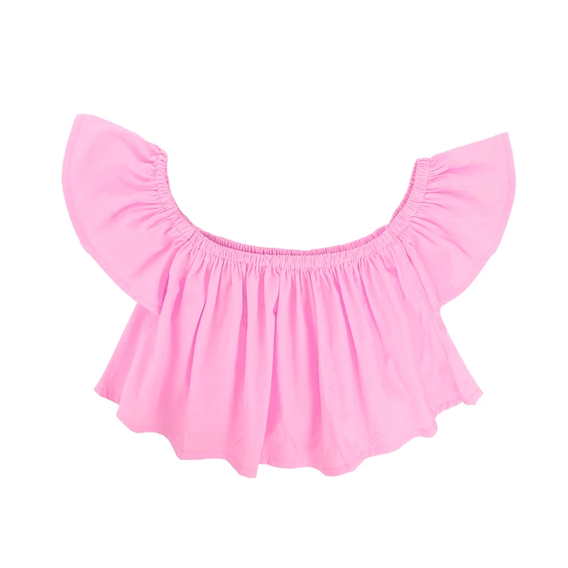 Детский комплект для девочек 2020 розовая футболка с открытыми плечами маленьких