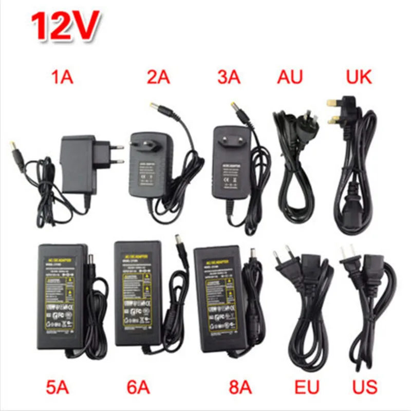 AC100-240V к DC12V 1/2/3/5/6/8A адаптер питания трансформатор для 5050 3528 5630 светодиодной ленты