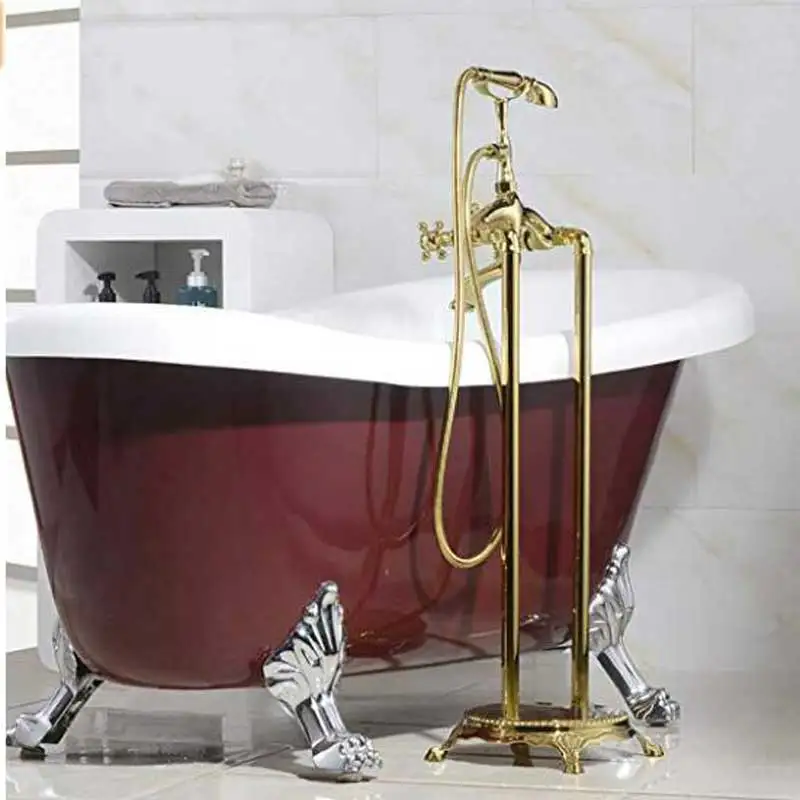 Floor Mounted Bathtub Shower Faucet,European Antique Bath Faucet with Hand Shower Full Copper Hot and Cold Water Faucet, Gold
Floor Mounted Bathtub Shower Faucet,European Antique Bath Faucet with Hand Shower Full Copper Hot and Cold Water Faucet, Gold